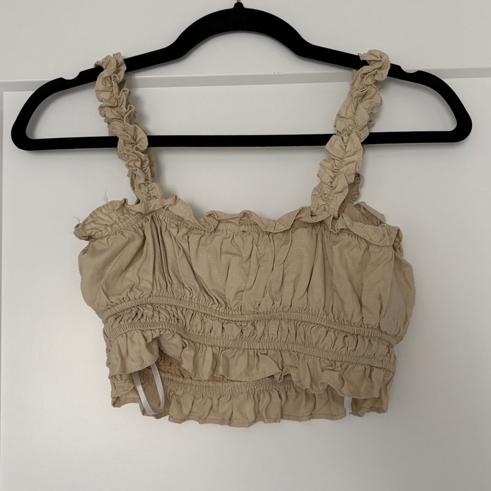 Lulus Linen Ruffled Crop - Picture 2 of 2